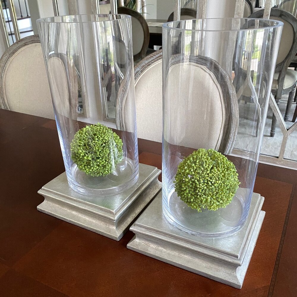 Set of 2 Silver Weighted Decorative Pedestal Bases 8" x 8"